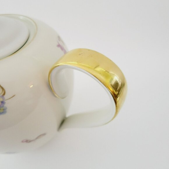 Vintage German Floral Teapot Pretty Pink & Orange Flowers H&C Heinrich Elegant - Picture 6 of 10